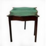 WOLFE & O’MEARA LTD, MANCHESTER, ANTIQUE FIGURED MAHOGANY AND SERPENTINE FRONTED CARD TABLE, the