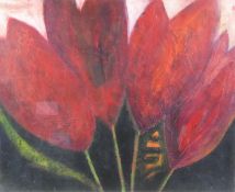 VIVIENNE WILLIAMS (1955) OIL PAINTING Red Tulips Signed lower right and the The Gallery - Manchester