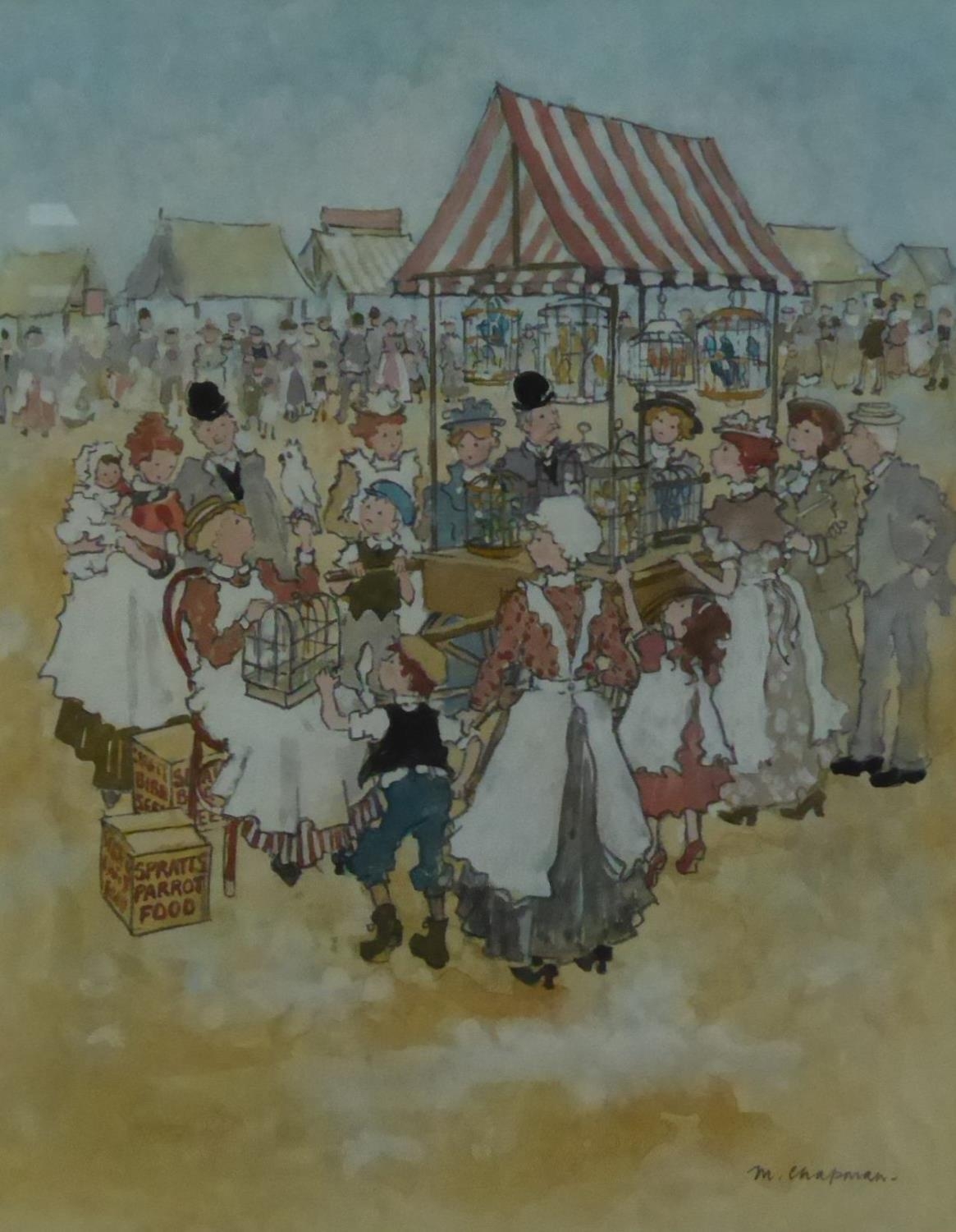 MARGARET CHAPMAN (1940-2000) PENCIL AND GOUACHE ON TINTED PAPER A fairground with numerous figures