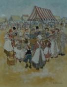 MARGARET CHAPMAN (1940-2000) PENCIL AND GOUACHE ON TINTED PAPER A fairground with numerous figures