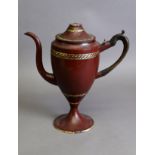 GEORGE III, PROBABLY SOUTH WALES TOLE WARE, SILVER SHAPE COFFEE POT with boxwood handle and