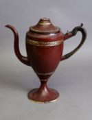 GEORGE III, PROBABLY SOUTH WALES TOLE WARE, SILVER SHAPE COFFEE POT with boxwood handle and