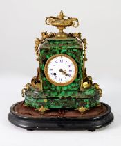 19th CENTURY BOULLE STYLE FRENCH MANTEL CLOCK, with gilt brass mounts to a green tortoiseshell case,