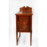 S & H JEWELL, LITTLE QUEEN STREET, HOLBORN, W.C. LATE VICTORIAN INLAID FIGURED MAHOGANY BEDSIDE