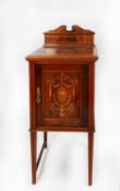 S & H JEWELL, LITTLE QUEEN STREET, HOLBORN, W.C. LATE VICTORIAN INLAID FIGURED MAHOGANY BEDSIDE