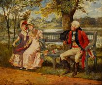 HENRY GILLARD GLINDONI (1852–1913) OIL PAINTING ON PANEL Gentleman addressing two young ladies