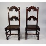 GOOD QUALITY SET OF SIX CHARLES II STYLE DERBYSHIRE CARVED OAK SINGLE DINING CHAIRS, each with whorl