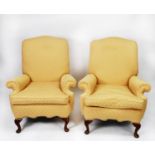 GOOD QUALITY PAIR OF EARLY TWENTIETH CENTURY GEORGIAN STYLE EASY ARMCHAIRS, each of typical form