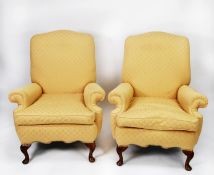 GOOD QUALITY PAIR OF EARLY TWENTIETH CENTURY GEORGIAN STYLE EASY ARMCHAIRS, each of typical form