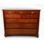 EIGHTEENTH CENTURY LINE INLAID OAK AND MAHOGANY CROSSBANDED CHEST OF DRAWERS, the moulded oblong top