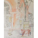 COLIN TREVOR JOHNSON (b.1942) PENCIL AND WATERCOLOUR ‘Venice Market’ Signed, titled and dated 1.45pm