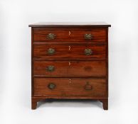 ANTIQUE MAHOGANY SMALL CHEST OF DRAWERS, the moulded oblong top above four long, graduate drawers,