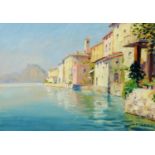 ITALIAN (20th CENTURY SCHOOL) OIL PAINTING 'Serafino', town on the water Titled lower right but