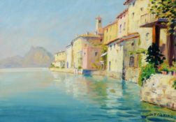 ITALIAN (20th CENTURY SCHOOL) OIL PAINTING 'Serafino', town on the water Titled lower right but
