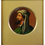 MIDDLE EASTERN SCHOOL, LATE NINETEENTH CENTURY CIRCULAR OIL BOARD, portrait in profile of a