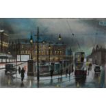 STEVEN SCHOLES (b.1952) PASTEL London Road, Manchester Signed, titled to label verso 19” x 28 ¾” (