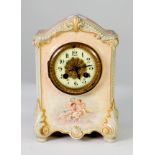 LATE 19TH CENTURY FRENCH ROCOCO MANTEL CLOCK, the arabic numeral dial with central brass filigree