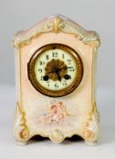 LATE 19TH CENTURY FRENCH ROCOCO MANTEL CLOCK, the arabic numeral dial with central brass filigree