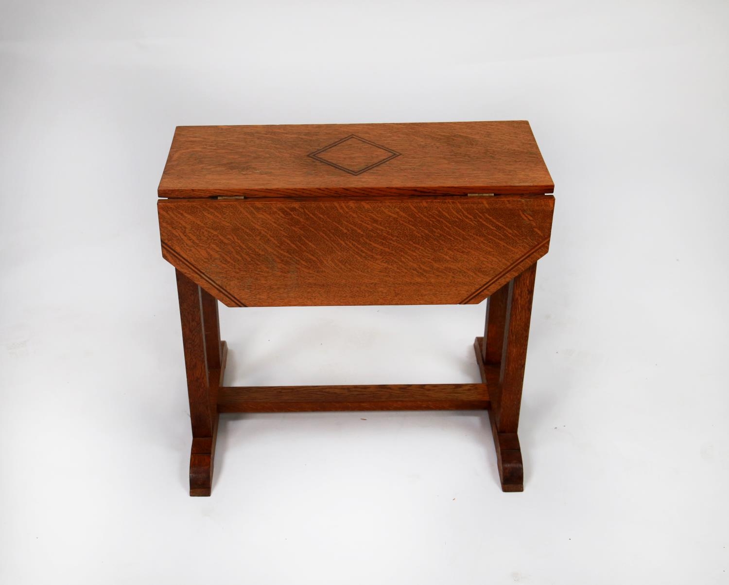 TWO EARLY TWENTIETH CENTURY LIGHT OAK OCCASIONAL TABLES, one with drop leaves and swivel top, the - Image 2 of 2