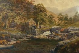 EDWARD THOMPSON (NINETEENTH/ TWENTIETH CENTURY) WATERCOLOUR DRAWING Highland riverscape with