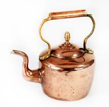 VICTORIAN COPPER KETTLE, with brass handle and knop, 11 1/2" (29.5 cm) H