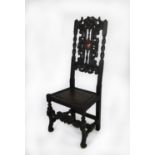 SEVENTEENTH CENTURY STYLE CARVED DARK OAK SINGLE CHAIR WITH HIGH BACK, the ornately carved back