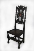 SEVENTEENTH CENTURY STYLE CARVED DARK OAK SINGLE CHAIR WITH HIGH BACK, the ornately carved back