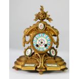 FRENCH THIRD REPUBLIC PERIOD BREVET FRENCH GILT MANTEL CLOCK, set with bleu celeste Sevres style