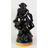 LATE NINETEENTH CENTURY PATINATED BRONZE FIGURE OF NEPTUNE, well modelled seated, holding a