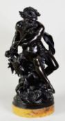 LATE NINETEENTH CENTURY PATINATED BRONZE FIGURE OF NEPTUNE, well modelled seated, holding a