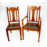 SET OF EIGHT EARLY TWENTIETH CENTURY ARTS AND CRAFTS LIGHT OAK DINING CHAIRS, INCLUDING FOUR