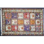 EASTERN PART SILK FLAT WEAVE RUG with caucasian style decoration to the eighteen tile pattern