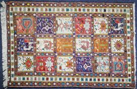 EASTERN PART SILK FLAT WEAVE RUG with caucasian style decoration to the eighteen tile pattern