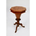 VICTORIAN MARQUETRY INLAID WORKTABLE, of octagonal form with scroll inlaid quarter cut top,