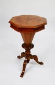 VICTORIAN MARQUETRY INLAID WORKTABLE, of octagonal form with scroll inlaid quarter cut top,