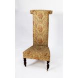 VICTORIAN PRIE-DIEU CHAIR, of typical form with Aubusson style floral cover and rosewood grain