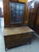 AN OAK DRESSING CHEST OF THREE LONG DRAWERS AND A SIMILAR DRESSING CHEST WITH MIRROR (2)