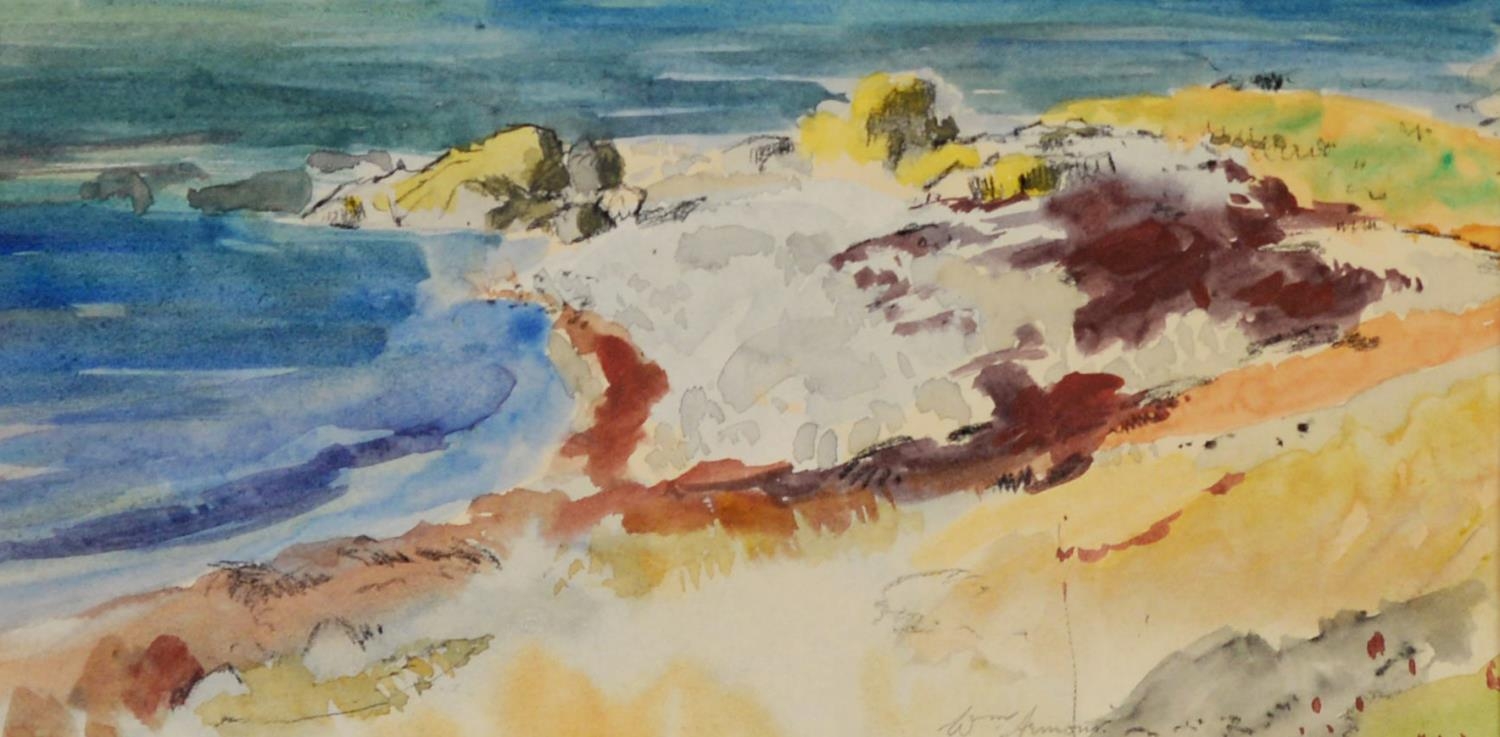 WILLIAM ARMOUR RSA, RSW (1903 - 1979) WATERCOLOUR DRAWING Shore & Sea Signed lower right 5in x 10