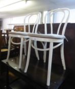 A PAIR OF WHITE PLASTIC BENTWOOD STYLE DINING CHAIRS