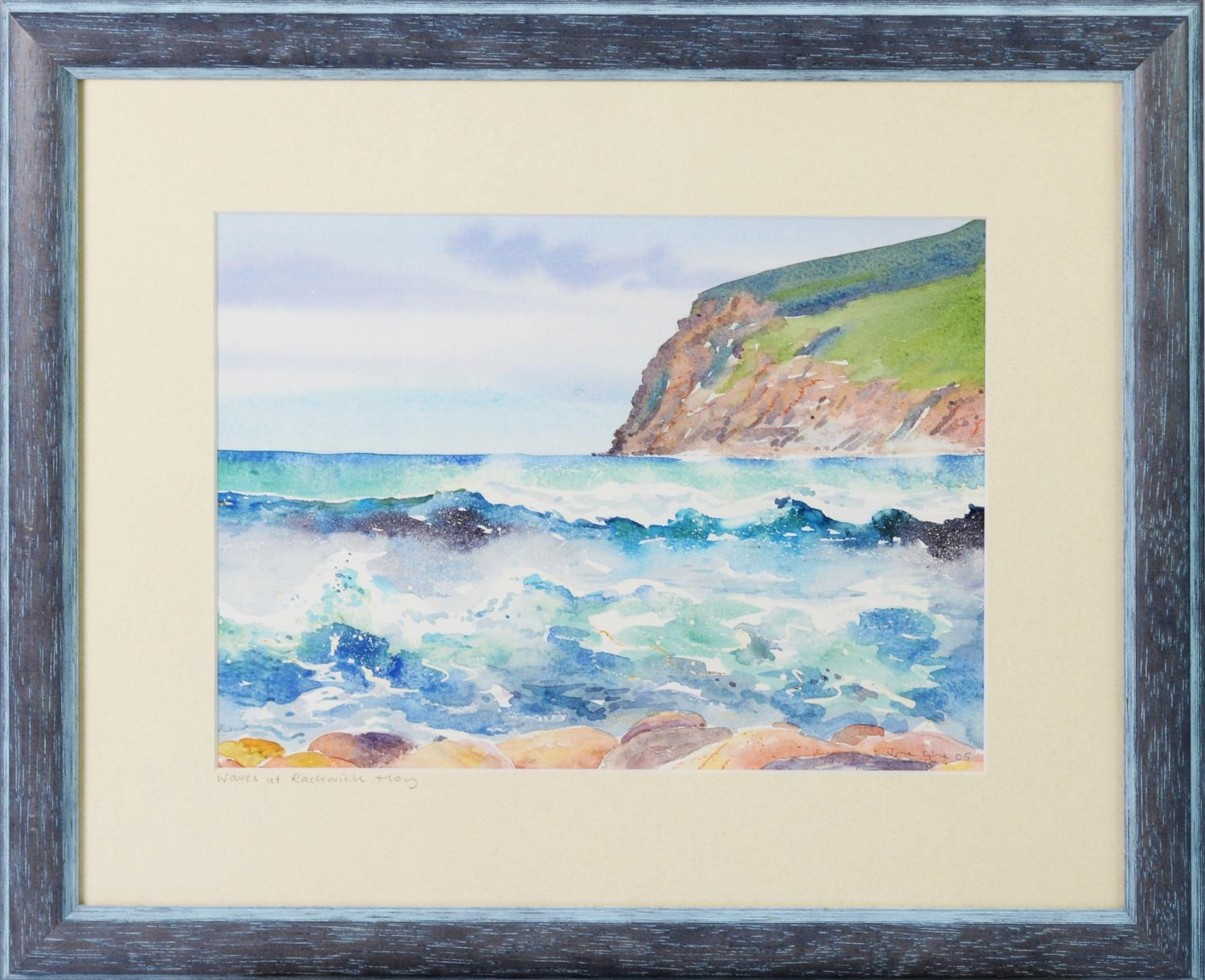 JANE GLUE WATERCOLOUR DRAWING Waves of Rackwick, Hoy Signed and titled and labelled verso 8 3/4in - Image 2 of 2