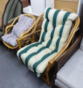 TWO BAMBOO CONSERVATORY ARMCHAIRS WITH LOOSE CUSHIONS