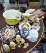 MIXED LOT TO INCLUDE; OLD TELEPHONE, CHAMBER POT, VINTAGE MIXING BOWL, 'DREAM CHASER' MOTORBIKE