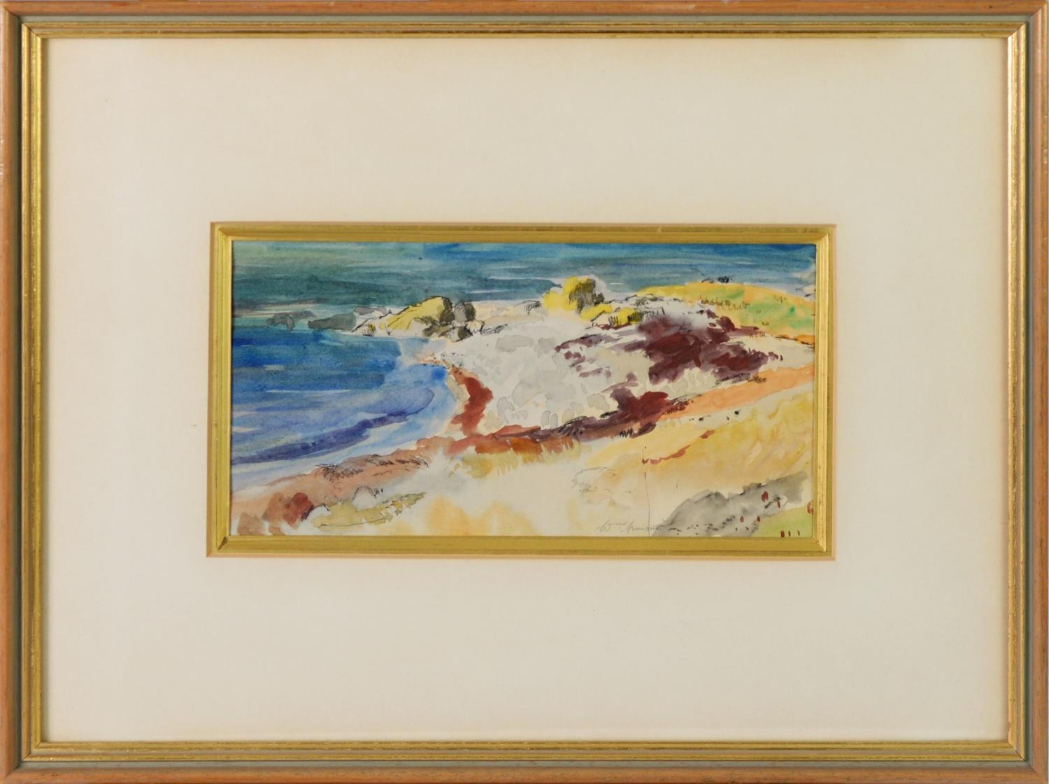 WILLIAM ARMOUR RSA, RSW (1903 - 1979) WATERCOLOUR DRAWING Shore & Sea Signed lower right 5in x 10 - Image 2 of 2