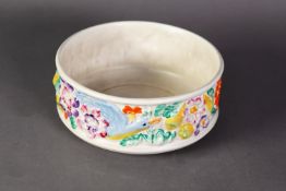 CLARICE CLIFF NEWPORT POTTERY FRUIT BOWL, moulded and colourfully painted with two birds amongst