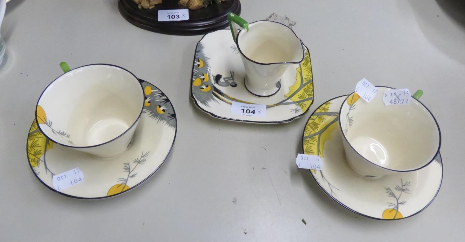 ART DECO PAN PATTERN PART TETE A TETE TEA SET, by Burleigh Ware, including two cups and saucers,