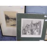 ARNOLD CRAWFORD ARTIST SIGNED ORIGINAL ETCHING, RIVER AND BRIDGE, SIGNED IN PENCIL 6in x 5in (15.2 x
