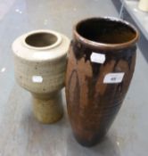 TWO LARGE STUDIO POTTERY STONEWARE VASES (UNSIGNED) (2)