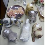 A SET OF 6 DANBURY MINT BISQUE PORCELAIN MODELS OF CATS WITH GLASS EYES AND A PAIR OF DANBURY MINT