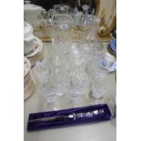 TWO SETS OF SIX WATERFORD DRINKING GLASSES, SHERRY, 5” high and TUMBLERS, 4 ½” high, MATCHING