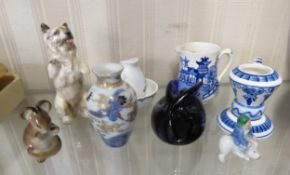 NINE SMALL PIECES OF CERAMIC AND GLASS, including: ROYAL DOULTON BEGGING DOG (HN2589), ‘BRISTOL’